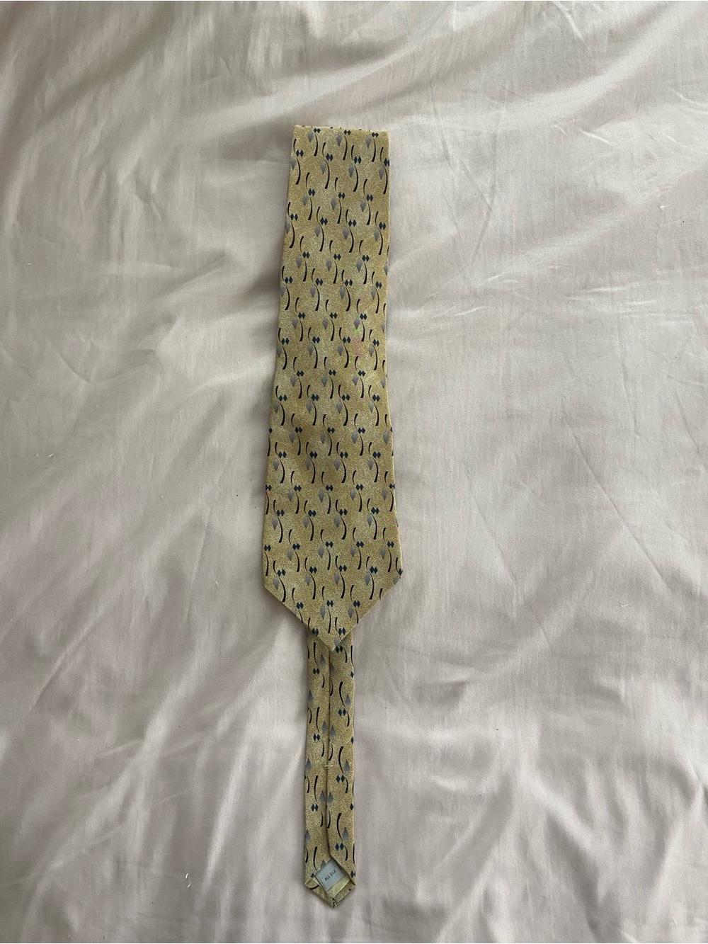 Pierre Cardin Biege Silk Tie with Navy Pattern